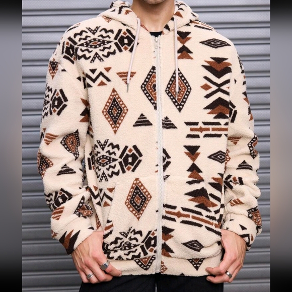 Men's Loose Fit Graphic Print Drop Shoulder Hooded Casual Jacket - Picture 3 of 5